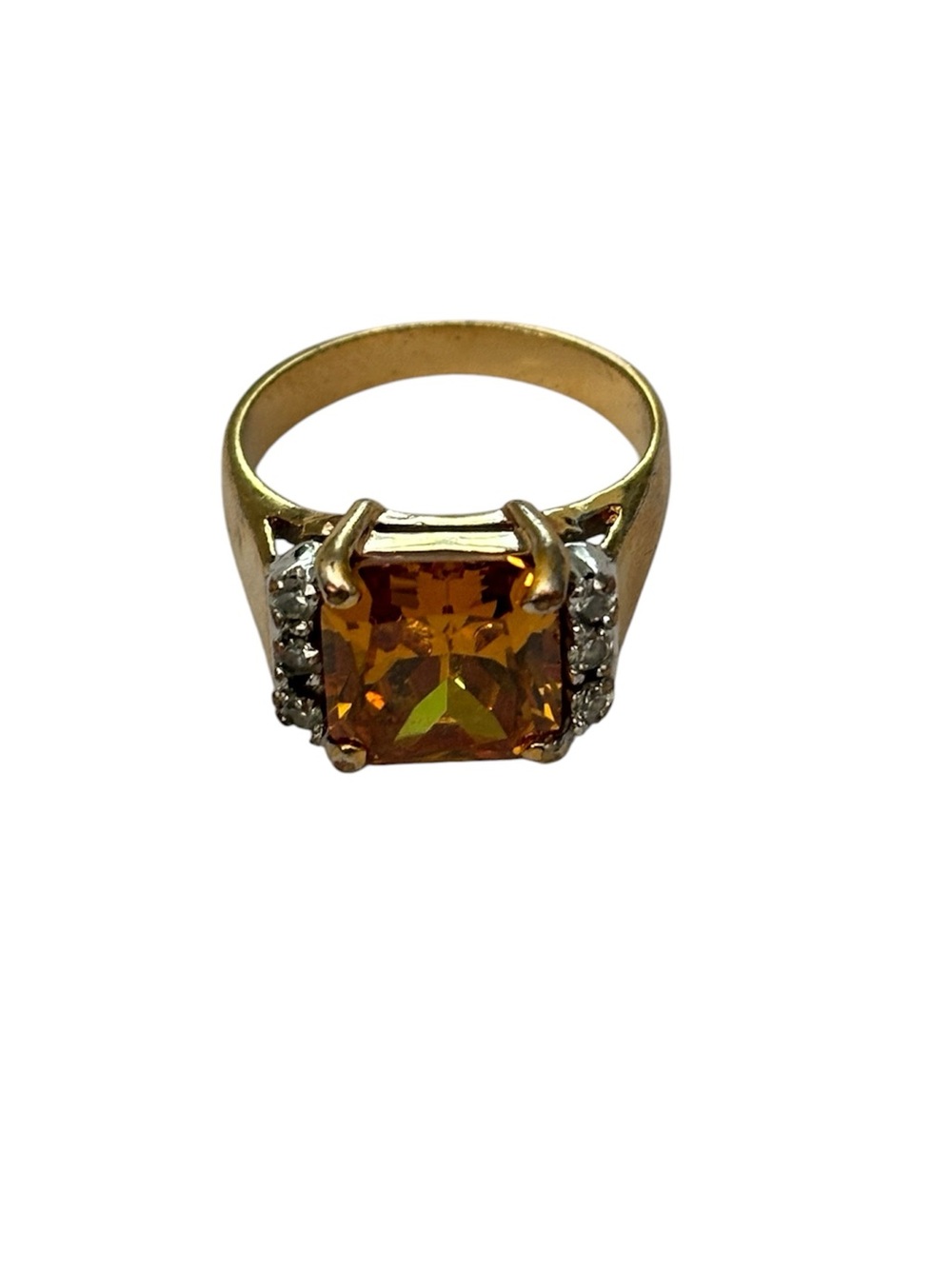Citrine and Rhinestone Ring Size 8 Vintage Unmarked Faux Stones